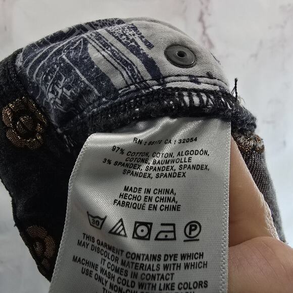 Pilcro Jeans Womens 26 Black Gold Floral Skinny Mid Rise Slim Straight - Picture 10 of 12